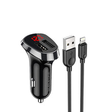 Заредете изображение във визуализатора на галерията – Borofone Car charger BZ15 Auspicious - 2xUSB - 2,4A with USB to Lightning cable black
