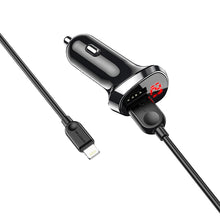 Заредете изображение във визуализатора на галерията – Borofone Car charger BZ15 Auspicious - 2xUSB - 2,4A with USB to Lightning cable black
