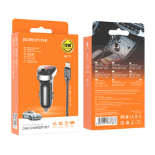 Заредете изображение във визуализатора на галерията – Borofone Car charger BZ15 Auspicious - 2xUSB - 2,4A with USB to MicroUSB cable black
