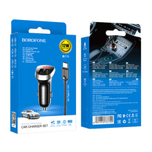 Заредете изображение във визуализатора на галерията – Borofone Car charger BZ15 Auspicious - 2xUSB - 2,4A with USB to Type C cable black

