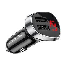 Заредете изображение във визуализатора на галерията – Borofone Car charger BZ15 Auspicious - 2xUSB - 2,4A with USB to Type C cable black
