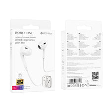 Заредете изображение във визуализатора на галерията – Borofone Earphones BM30 Max Acoustic with Lightning plug with microphone white
