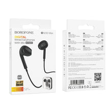 Заредете изображение във визуализатора на галерията – Borofone Earphones BM30 Max Acoustic with Type C plug with microphone (DAC) black
