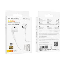 Заредете изображение във визуализатора на галерията – Borofone Earphones BM30 Max Acoustic with Type C plug with microphone (DAC) white
