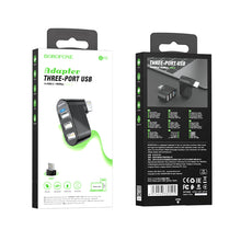 Заредете изображение във визуализатора на галерията – Borofone USB port splitter DH3 - USB to 3xUSB - black
