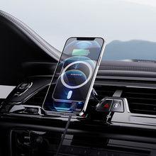 Заредете изображение във визуализатора на галерията – Borofone Car holder BH43 Xperience magnetic with induction charging, air vent mount for Magsafe black-silver
