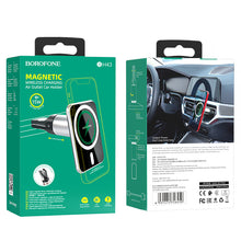 Заредете изображение във визуализатора на галерията – Borofone Car holder BH43 Xperience magnetic with induction charging, air vent mount for Magsafe black-silver
