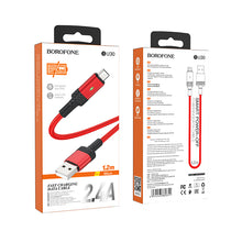 Заредете изображение във визуализатора на галерията – Borofone Cable BU30 Lynk Smart power-off - USB to MicroUSB - 2,4A 1,2 metres red
