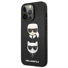 Заредете изображение във визуализатора на галерията – Original Pouch KARL LAGERFELD Saffiano Karl&amp;Choupette Bookcase KLHCP13XSAKICKCBK for Iphone 13 Pro Max Black
