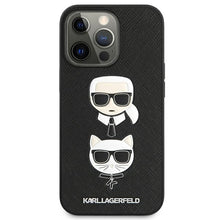 Заредете изображение във визуализатора на галерията – Original Pouch KARL LAGERFELD Saffiano Karl&amp;Choupette Bookcase KLHCP13XSAKICKCBK for Iphone 13 Pro Max Black
