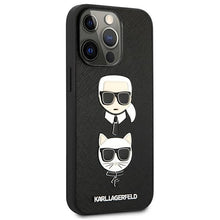 Заредете изображение във визуализатора на галерията – Original Pouch KARL LAGERFELD Saffiano Karl&amp;Choupette Bookcase KLHCP13XSAKICKCBK for Iphone 13 Pro Max Black
