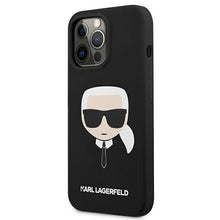 Заредете изображение във визуализатора на галерията – Original KARL LAGERFELD Case Silicone Karl`s Head Hardcase KLHCP13XSLKHBK for Iphone 13 Pro Max Black
