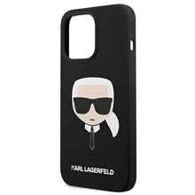 Заредете изображение във визуализатора на галерията – Original KARL LAGERFELD Case Silicone Karl`s Head Hardcase KLHCP13XSLKHBK for Iphone 13 Pro Max Black
