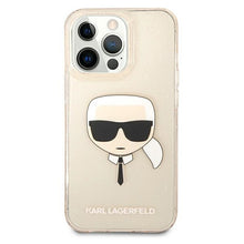 Заредете изображение във визуализатора на галерията – Original KARL LAGERFELD Case Glitter Karl`s Head Hardcase KLHCP13XKHTUGLGO for Iphone 13 Pro Max Gold
