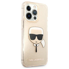 Заредете изображение във визуализатора на галерията – Original KARL LAGERFELD Case Glitter Karl`s Head Hardcase KLHCP13XKHTUGLGO for Iphone 13 Pro Max Gold

