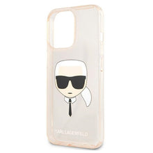 Заредете изображение във визуализатора на галерията – Original KARL LAGERFELD Case Glitter Karl`s Head Hardcase KLHCP13XKHTUGLGO for Iphone 13 Pro Max Gold
