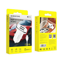 Заредете изображение във визуализатора на галерията – Borofone Car charger BZ12 Lasting Power - 2xUSB - 2,4A with USB to Type C cable white
