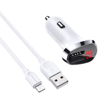 Заредете изображение във визуализатора на галерията – Borofone Car charger BZ15 Auspicious - 2xUSB - 2,4A with USB to Lightning cable white
