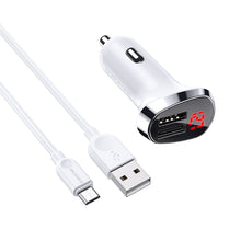 Заредете изображение във визуализатора на галерията – Borofone Car charger BZ15 Auspicious - 2xUSB - 2,4A with USB to MicroUSB cable white
