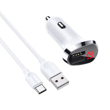 Заредете изображение във визуализатора на галерията – Borofone Car charger BZ15 Auspicious - 2xUSB - 2,4A with USB to Type C cable white
