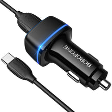 Заредете изображение във визуализатора на галерията – Borofone Car charger BZ14 Max - 2xUSB - 2,4A with USB to Type C cable black
