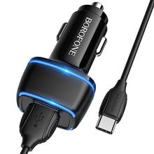 Заредете изображение във визуализатора на галерията – Borofone Car charger BZ14 Max - 2xUSB - 2,4A with USB to Type C cable black
