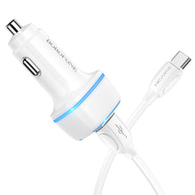 Заредете изображение във визуализатора на галерията – Borofone Car charger BZ14 Max - 2xUSB - 2,4A with USB to Type C cable white
