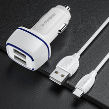 Заредете изображение във визуализатора на галерията – Borofone Car charger BZ14 Max - 2xUSB - 2,4A with USB to Type C cable white
