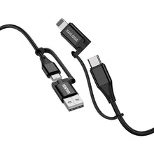 Заредете изображение във визуализатора на галерията – KAKU Cable KSC-654 Tuojie 4 in 1 - USB + Type C to Type C + Lightning - 1,2 metres black
