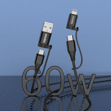 Заредете изображение във визуализатора на галерията – KAKU Cable KSC-654 Tuojie 4 in 1 - USB + Type C to Type C + Lightning - 1,2 metres black

