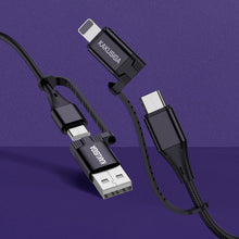 Заредете изображение във визуализатора на галерията – KAKU Cable KSC-654 Tuojie 4 in 1 - USB + Type C to Type C + Lightning - 1,2 metres black
