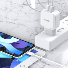 Заредете изображение във визуализатора на галерията – KAKU Wall charger KSC-414 Qiyuan - 2xUSB - 10W 2,4A with USB to Lightning cable white
