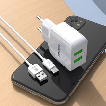 Заредете изображение във визуализатора на галерията – KAKU Wall charger KSC-414 Qiyuan - 2xUSB - 10W 2,4A with USB to Type C cable white
