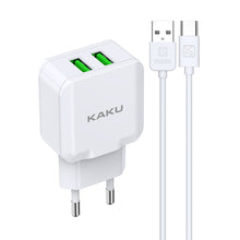 Заредете изображение във визуализатора на галерията – KAKU Wall charger KSC-414 Qiyuan - 2xUSB - 10W 2,4A with USB to Type C cable white
