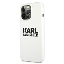 Заредете изображение във визуализатора на галерията – Original KARL LAGERFELD Case Silicone Stack Logo KLHCP13XSLKLWH for Iphone 13 Pro Max white
