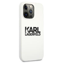 Заредете изображение във визуализатора на галерията – Original KARL LAGERFELD Case Silicone Stack Logo KLHCP13XSLKLWH for Iphone 13 Pro Max white
