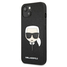 Заредете изображение във визуализатора на галерията – Original KARL LAGERFELD Case - Saffiano Ikonik Karl`s Head KLHCP13MSAKHBK for Iphone 13 Black
