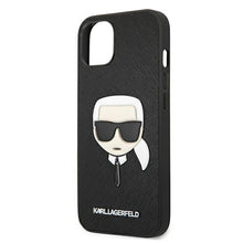 Заредете изображение във визуализатора на галерията – Original KARL LAGERFELD Case - Saffiano Ikonik Karl`s Head KLHCP13MSAKHBK for Iphone 13 Black
