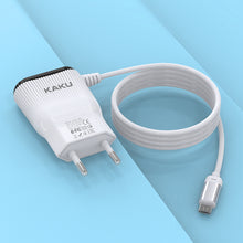 Заредете изображение във визуализатора на галерията – KAKU Wall charger KSC-488 Hongtai - 2xUSB - 2,4A with Micro USB cable white
