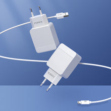 Заредете изображение във визуализатора на галерията – KAKU Wall charger KSC-371 Haoyi - 2xUSB - 12W 2,4A with USB to Lightning cable white
