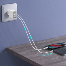 Заредете изображение във визуализатора на галерията – KAKU Wall charger KSC-371 Haoyi - 2xUSB - 12W 2,4A with USB to Lightning cable white
