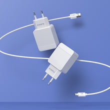Заредете изображение във визуализатора на галерията – KAKU Wall charger KSC-371 Haoyi - 2xUSB - 12W 2,4A with USB to Micro USB cable white
