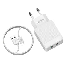 Заредете изображение във визуализатора на галерията – KAKU Wall charger KSC-371 Haoyi - 2xUSB - 12W 2,4A with USB to Micro USB cable white
