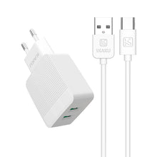 Заредете изображение във визуализатора на галерията – KAKU Wall charger KSC-371 Haoyi - 2xUSB - 12W 2,4A with USB to Type C cable white
