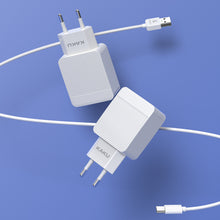 Заредете изображение във визуализатора на галерията – KAKU Wall charger KSC-371 Haoyi - 2xUSB - 12W 2,4A with USB to Type C cable white
