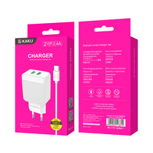 Заредете изображение във визуализатора на галерията – KAKU Wall charger KSC-371 Haoyi - 2xUSB - 12W 2,4A with USB to Type C cable white
