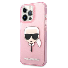 Заредете изображение във визуализатора на галерията – Original KARL LAGERFELD Case Glitter Karl`s Head Hardcase KLHCP13XKHTUGLP for Iphone 13 Pro Max Pink
