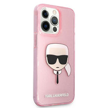 Заредете изображение във визуализатора на галерията – Original KARL LAGERFELD Case Glitter Karl`s Head Hardcase KLHCP13XKHTUGLP for Iphone 13 Pro Max Pink
