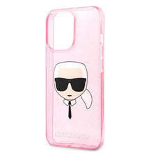 Заредете изображение във визуализатора на галерията – Original KARL LAGERFELD Case Glitter Karl`s Head Hardcase KLHCP13XKHTUGLP for Iphone 13 Pro Max Pink
