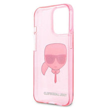 Заредете изображение във визуализатора на галерията – Original KARL LAGERFELD Case Glitter Karl`s Head Hardcase KLHCP13XKHTUGLP for Iphone 13 Pro Max Pink
